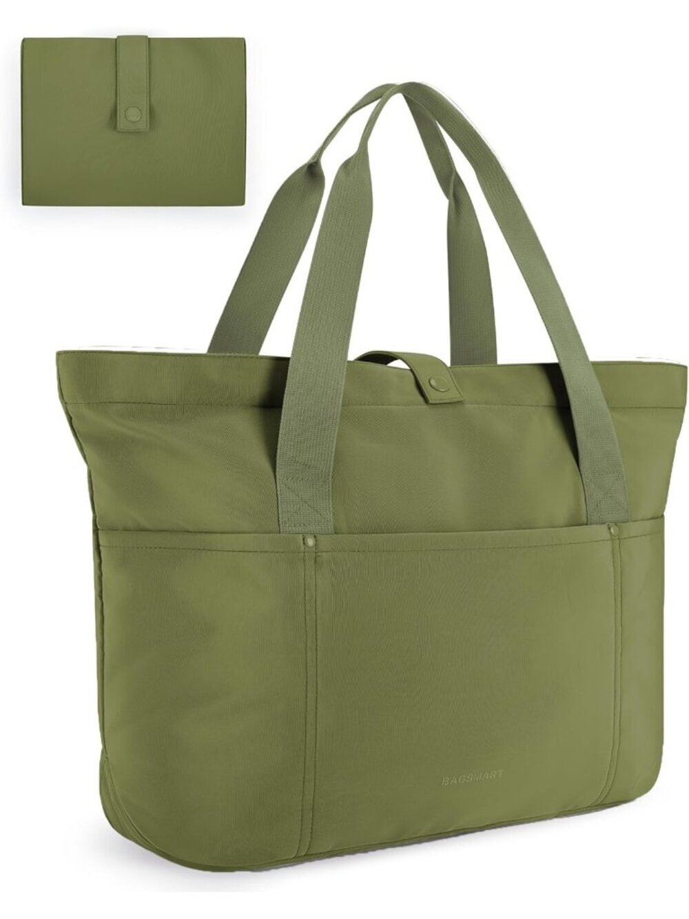 Women Military Green Large Foldable Tote Bag Zipper Travel Work Shoulder Bag